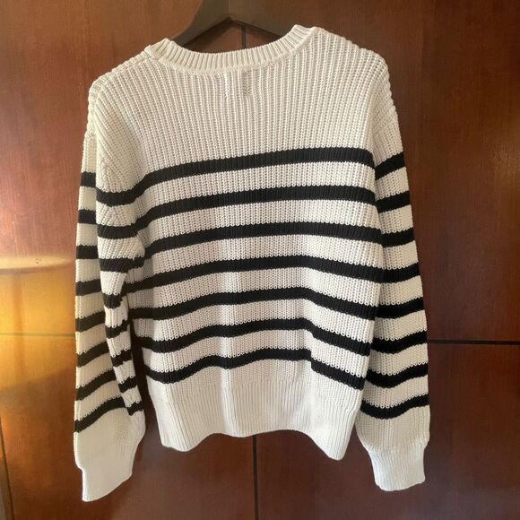 NWT Gap Women's Woven Crewneck White Black Stripe Knit Sweater Size M - Picture 3 of 10